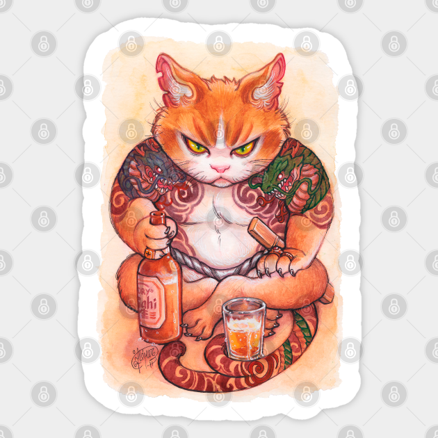 Grumpy Yakuza Cat (Nekomata Series) Kitty Sticker TeePublic